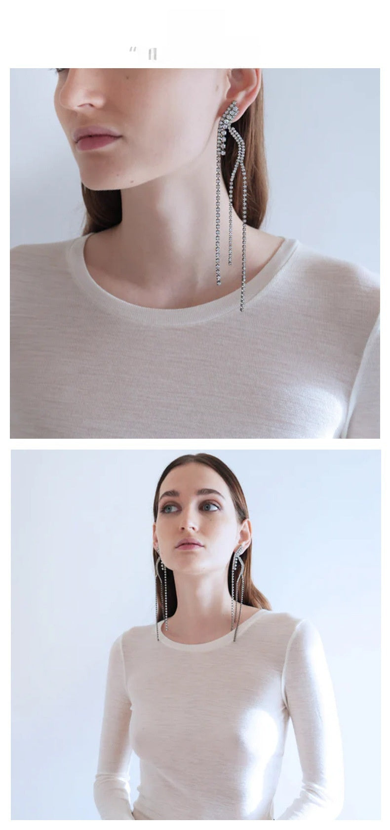 Women’s Tree Tassel Earrings In Silver Alloy With Rhinestone Inlay