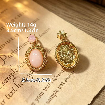 Natural Pink Portrait Drop Earrings For Unisex Featuring Carving Design With 925 Sterling Silver Studs And Zinc Alloy Material