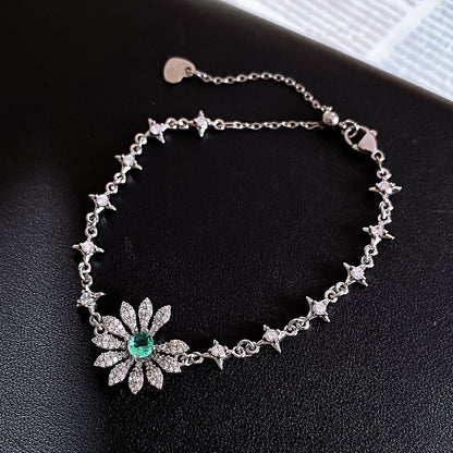 Flowers Copper Bracelet For Women With Copper Chain And Zircon Inlay Pendant