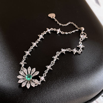 Flowers Copper Bracelet For Women With Copper Chain And Zircon Inlay Pendant