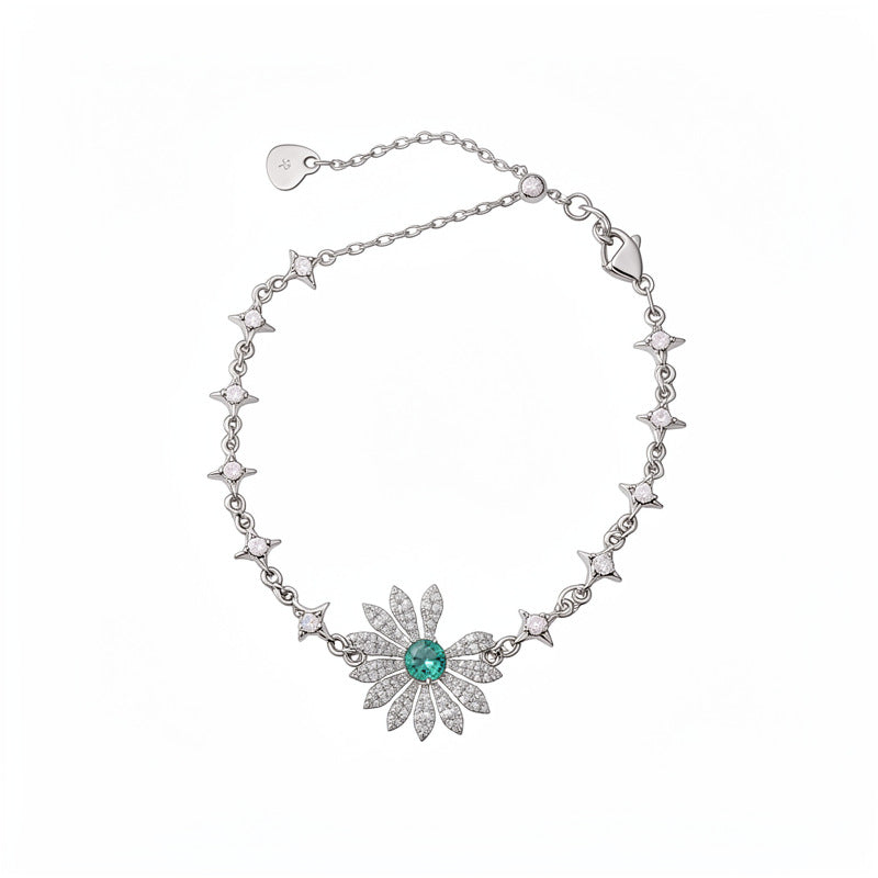 Flowers Copper Bracelet For Women With Copper Chain And Zircon Inlay Pendant