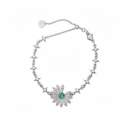 Flowers Copper Bracelet For Women With Copper Chain And Zircon Inlay Pendant