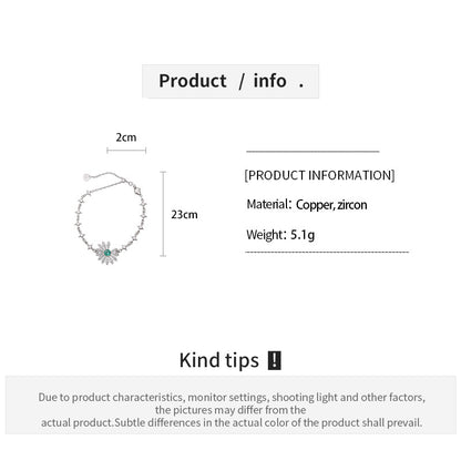 Flowers Copper Bracelet For Women With Copper Chain And Zircon Inlay Pendant
