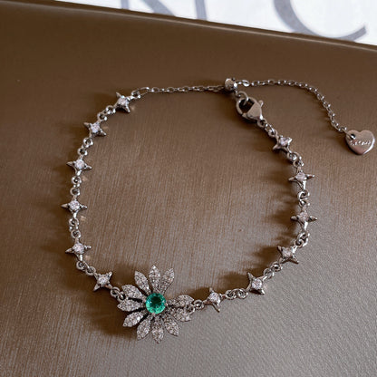 Flowers Copper Bracelet For Women With Copper Chain And Zircon Inlay Pendant