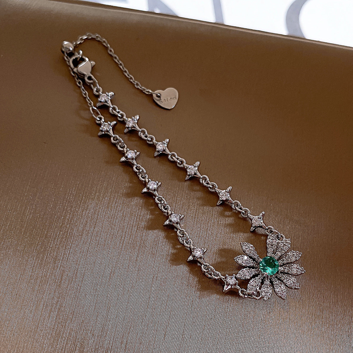Flowers Copper Bracelet For Women With Copper Chain And Zircon Inlay Pendant