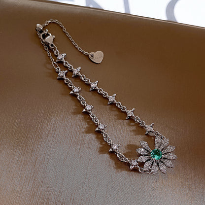 Flowers Copper Bracelet For Women With Copper Chain And Zircon Inlay Pendant
