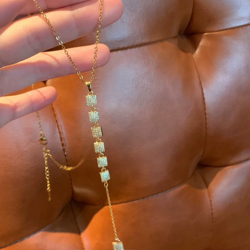 Bohemian Tassel Necklace For Women With Gold Mixed Materials And Rhinestones On Micro Super Whisper Thin Chain