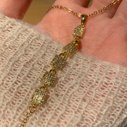 Bohemian Tassel Necklace For Women With Gold Mixed Materials And Rhinestones On Micro Super Whisper Thin Chain