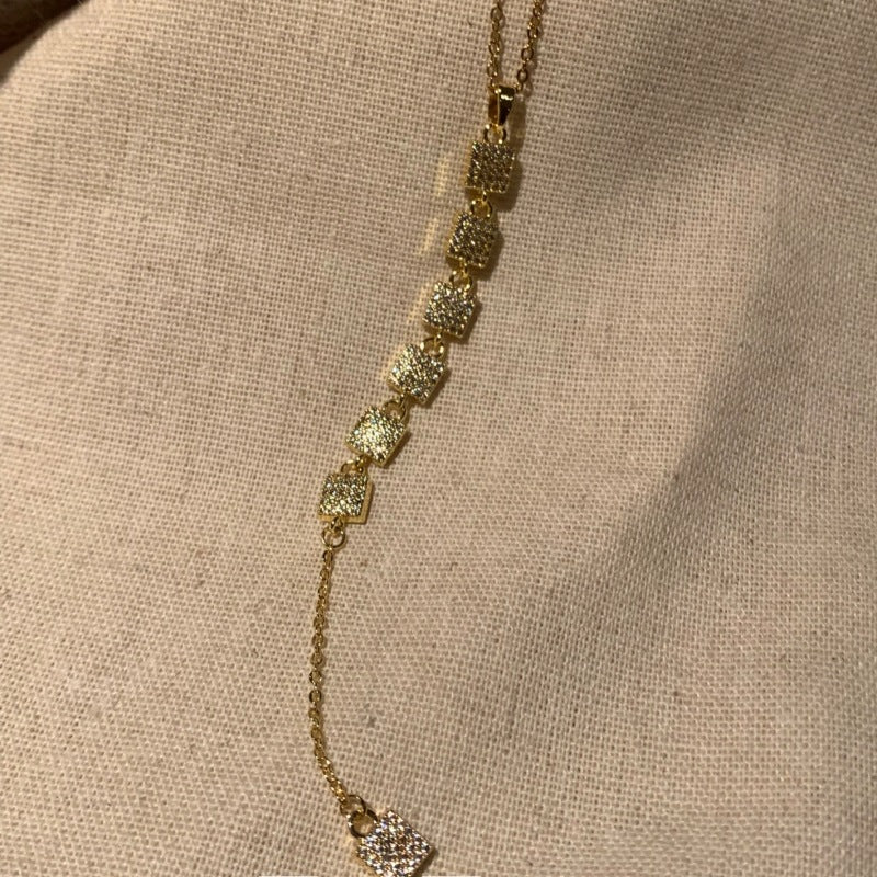 Bohemian Tassel Necklace For Women With Gold Mixed Materials And Rhinestones On Micro Super Whisper Thin Chain