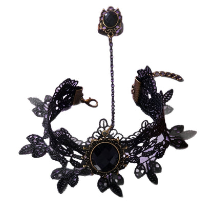 Handmade Gothic Lace Hand Chain Bracelet For Women With Artificial Crystal Inlay