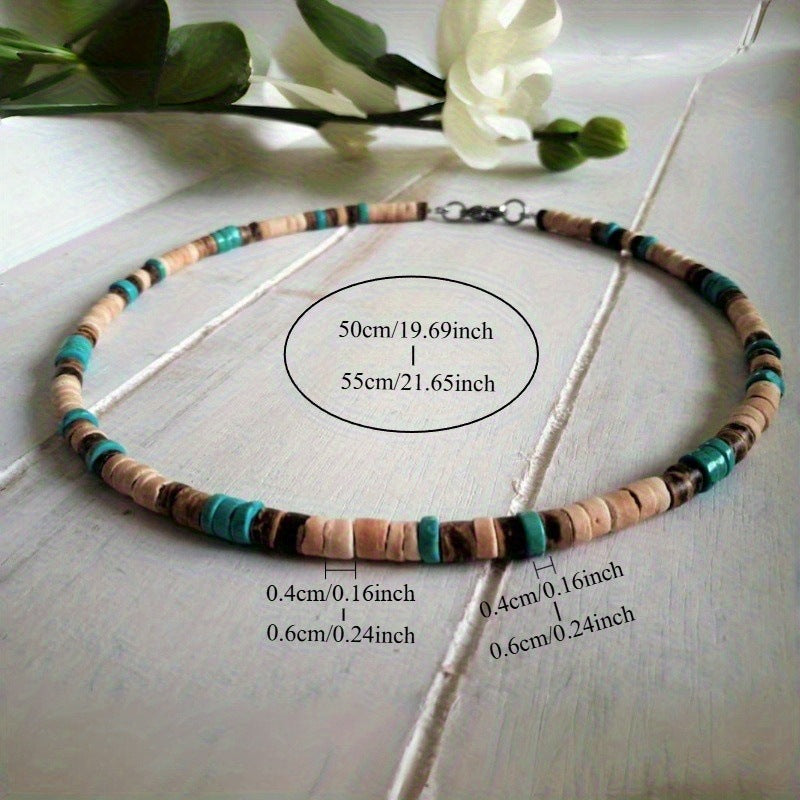 Bohemian Tribal Beaded Alloy Necklace With Beaded Chain, Unisex Style