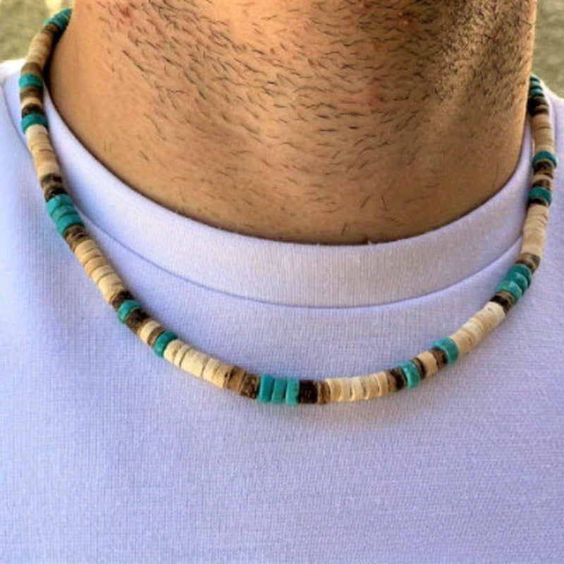 Bohemian Tribal Beaded Alloy Necklace With Beaded Chain, Unisex Style