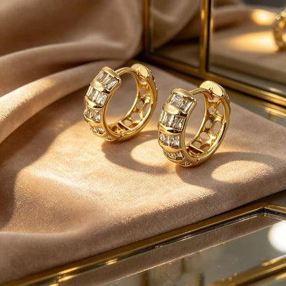 Retro Round Copper Earrings For Women With Electroplated Gold Plating And Zircon Inlay
