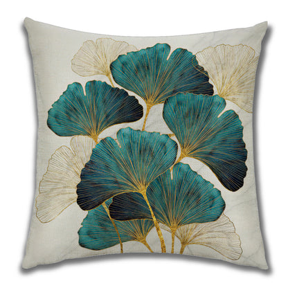 Linen Pillow Case Featuring Elegant Ginkgo Leaf Pattern For Home Decor