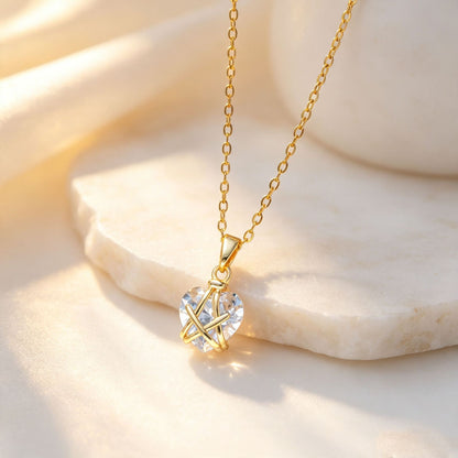 Sweet Heart Shape Necklace For Women In Gold 304 Stainless Steel With Rhinestones On Cable Chain
