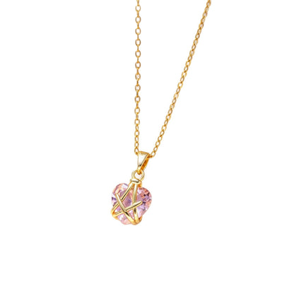 Sweet Heart Shape Necklace For Women In Gold 304 Stainless Steel With Rhinestones On Cable Chain