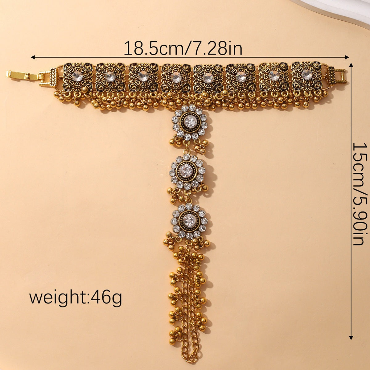 Ethnic Style Flowers Tassel Hand Chain Bracelet For Women In Alloy With Zircon Inlay
