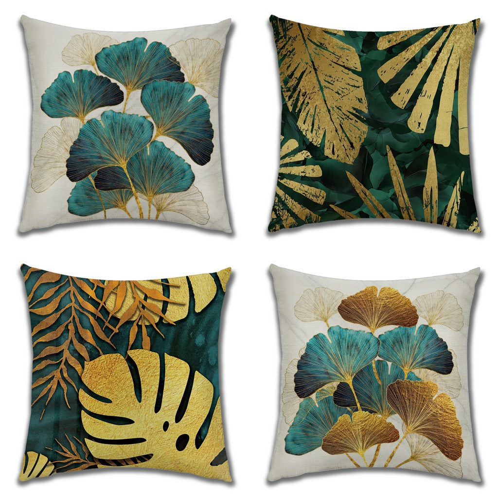 Linen Pillow Case Featuring Elegant Ginkgo Leaf Pattern For Home Decor