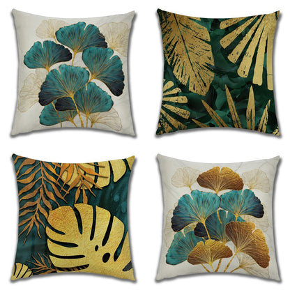 Linen Pillow Case Featuring Elegant Ginkgo Leaf Pattern For Home Decor