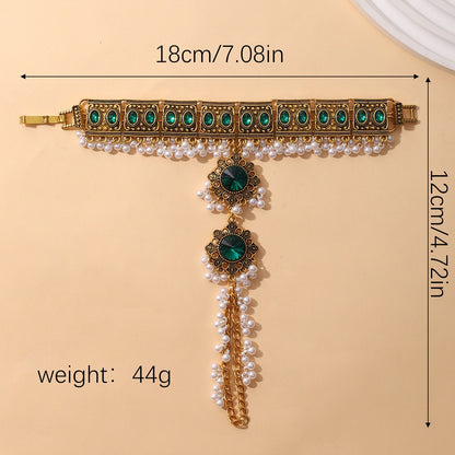 Ethnic Style Flowers Tassel Hand Chain Bracelet For Women In Alloy With Zircon Inlay
