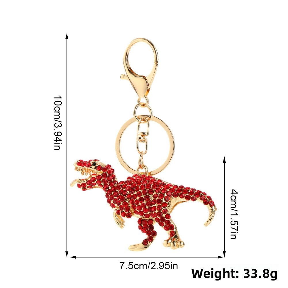 New Year Dinosaur Key Chain In White With Rhinestones, Zinc Alloy Bag Charm Accessory