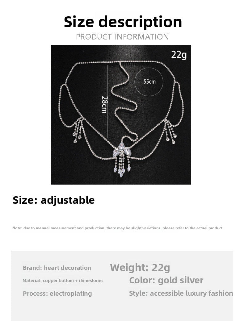Ethnic Style Tassel Hair Chain Insert Comb Featuring Rhinestones In Silver