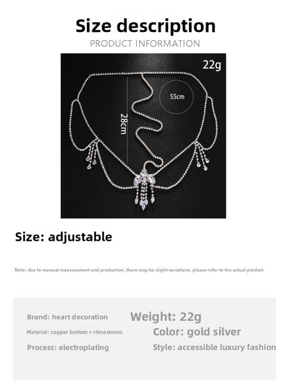 Ethnic Style Tassel Hair Chain Insert Comb Featuring Rhinestones In Silver