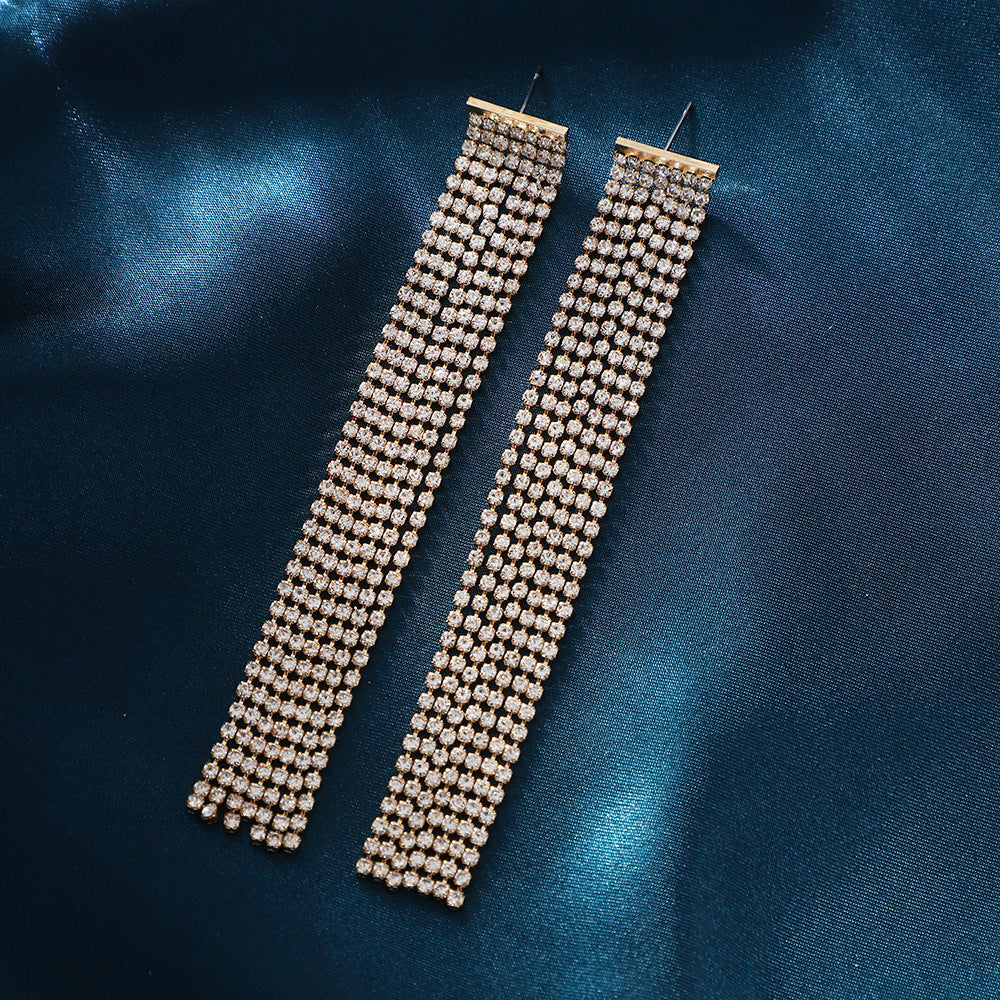 Simple Style Tassel Drop Earrings For Women With 925 Sterling Silver Ear Pins And Rhinestone Inlay