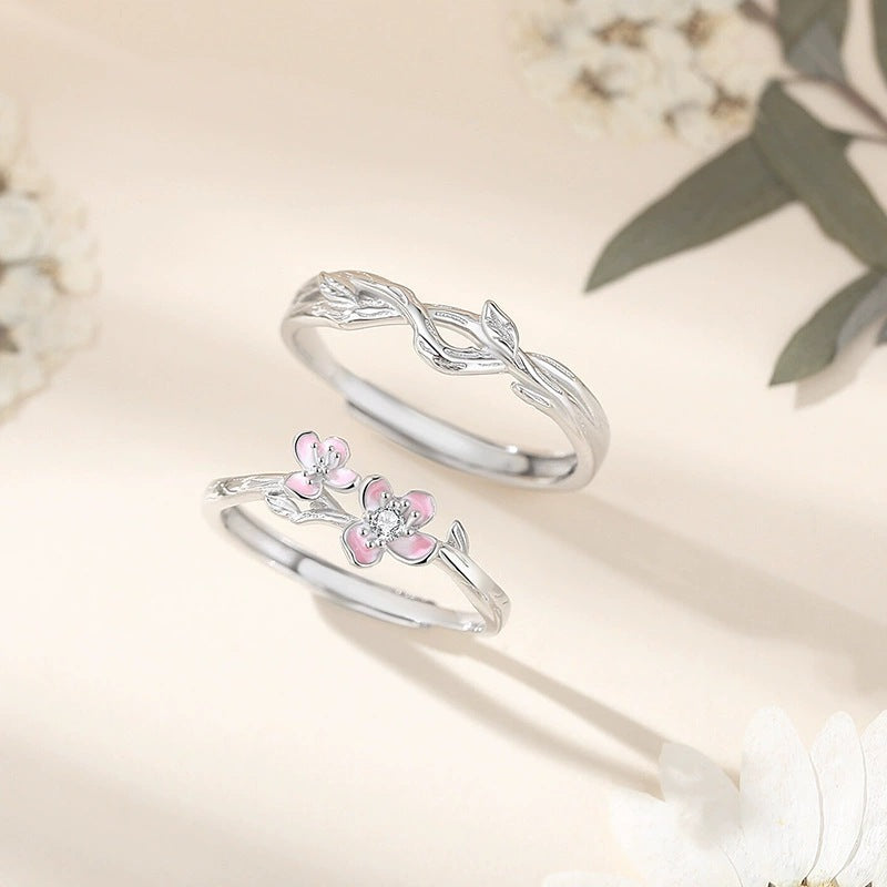 Couple Peach Epoxy Rings In Electroplated Copper With Rhinestone Inlay