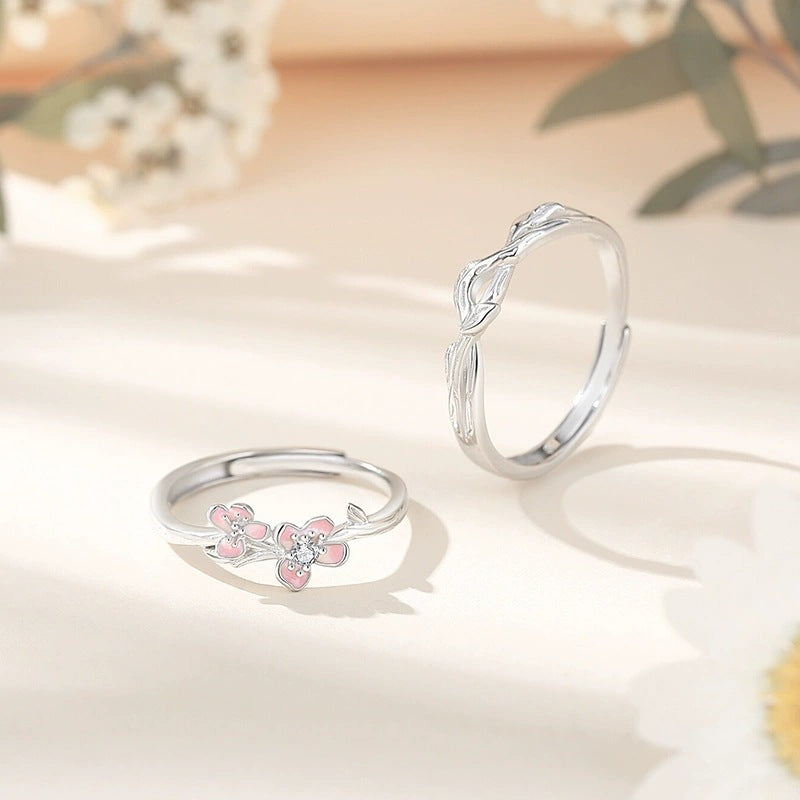 Couple Peach Epoxy Rings In Electroplated Copper With Rhinestone Inlay