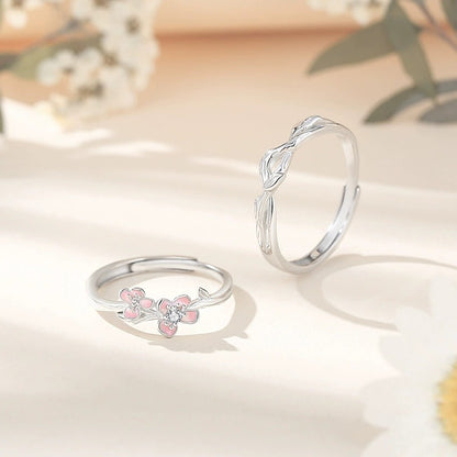 Couple Peach Epoxy Rings In Electroplated Copper With Rhinestone Inlay
