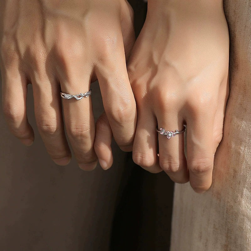 Couple Peach Epoxy Rings In Electroplated Copper With Rhinestone Inlay