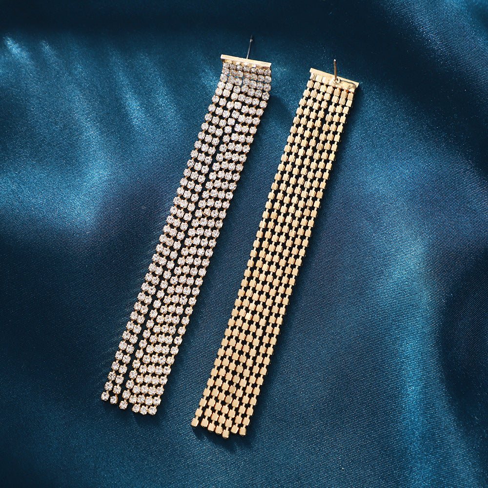 Simple Style Tassel Drop Earrings For Women With 925 Sterling Silver Ear Pins And Rhinestone Inlay