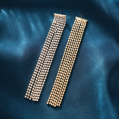 Simple Style Tassel Drop Earrings For Women With 925 Sterling Silver Ear Pins And Rhinestone Inlay