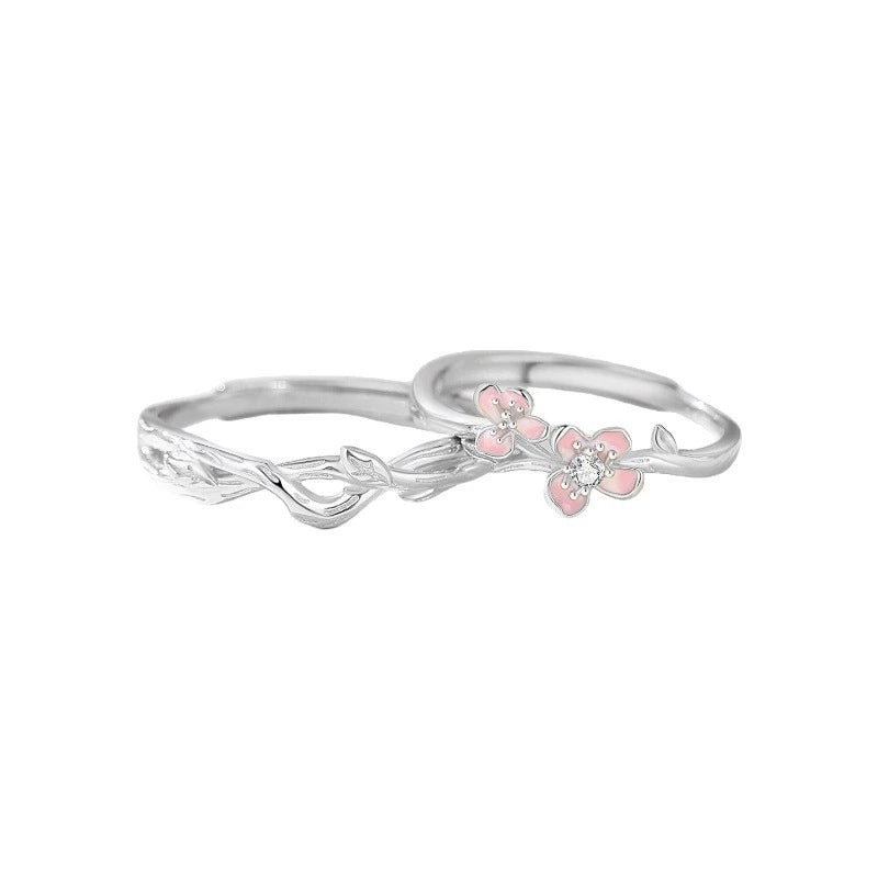 Couple Peach Epoxy Rings In Electroplated Copper With Rhinestone Inlay