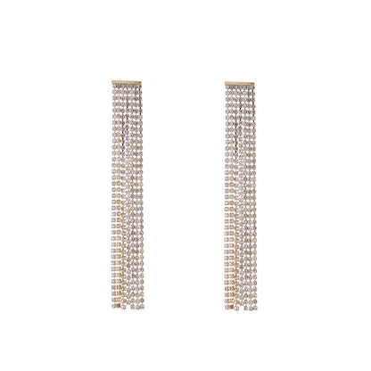Simple Style Tassel Drop Earrings For Women With 925 Sterling Silver Ear Pins And Rhinestone Inlay