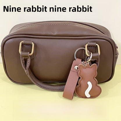 Electroplated Cat Bag Pendant In White With PU Leather Material Featuring Modern Style, 1 Set