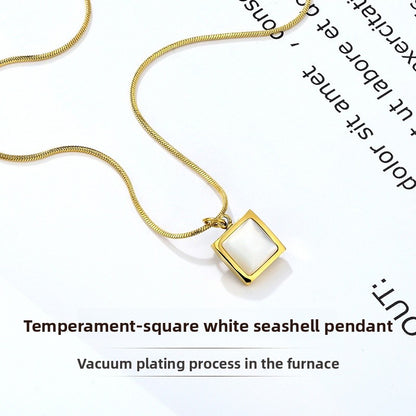 Simple Style Necklace For Women With Titanium Steel Chain And Mother-of-Pearl Shell Pendant