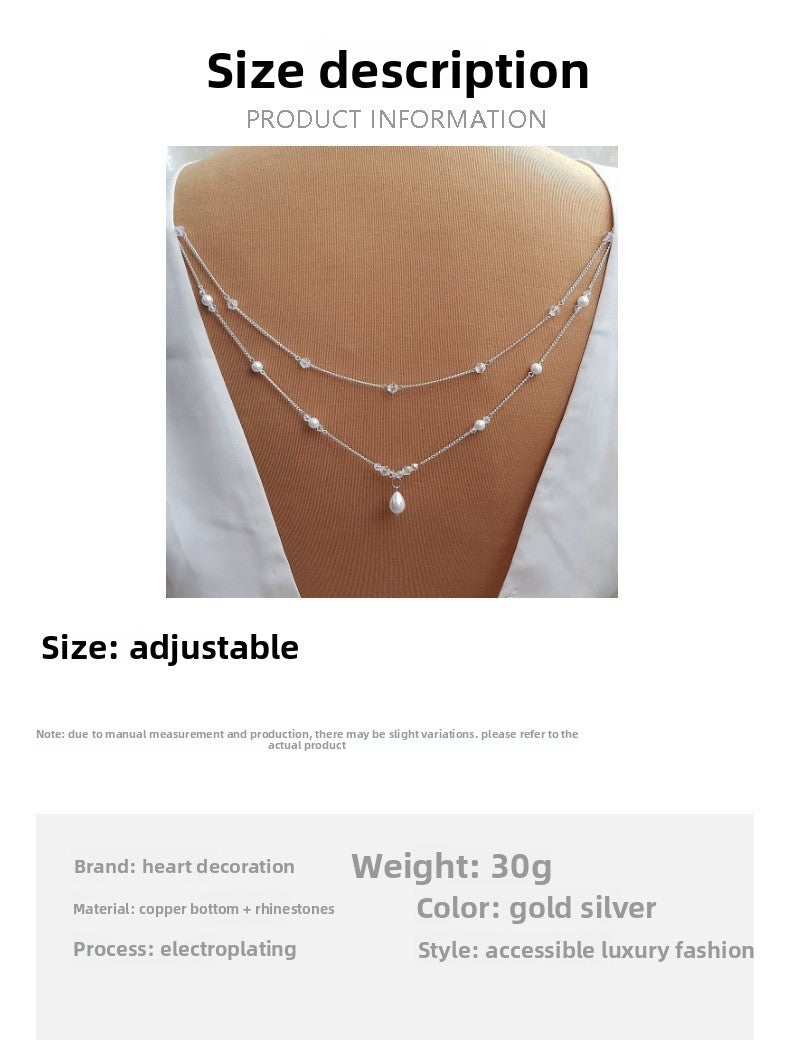 Women’s Silver Alloy Body Chain With White Crystal Inlay Featuring Pearl Pattern And Electroplated Finish