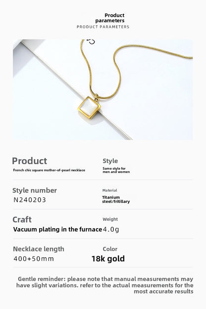 Simple Style Necklace For Women With Titanium Steel Chain And Mother-of-Pearl Shell Pendant