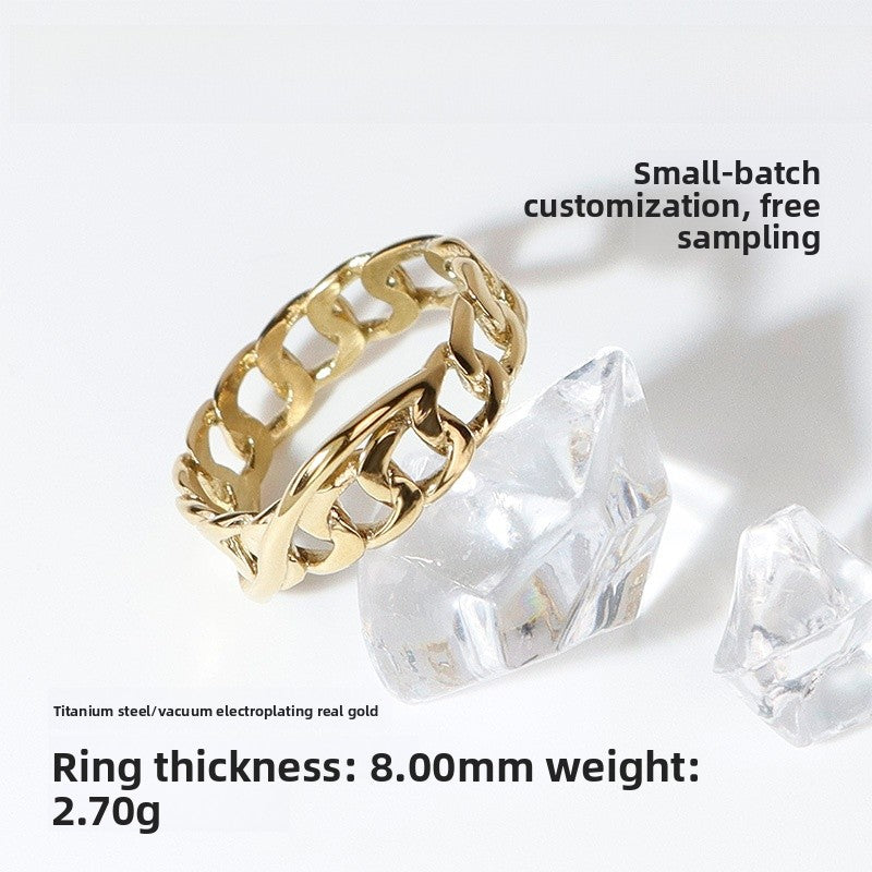 Infinity Wave Ring For Women In Titanium Steel With 14K Real Gold Electroplated Finish, Elegant Gold Tone