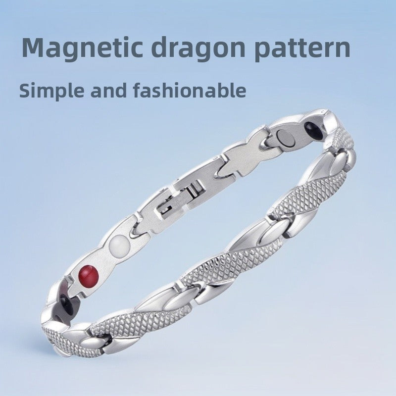 Dragon Alloy Bracelet In Dyed Black With Electroplated Finish, Unisex Design Featuring Magnetic Clasp Closure