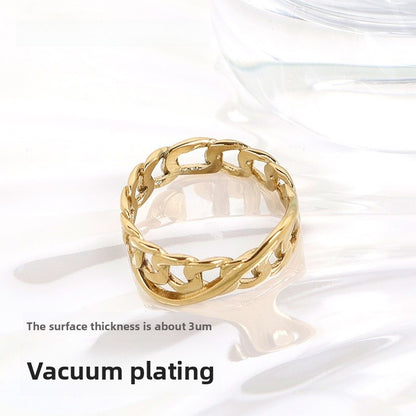 Infinity Wave Ring For Women In Titanium Steel With 14K Real Gold Electroplated Finish, Elegant Gold Tone