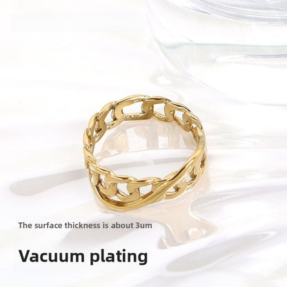 Infinity Wave Ring For Women In Titanium Steel With 14K Real Gold Electroplated Finish, Elegant Gold Tone