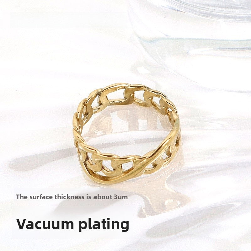 Infinity Wave Ring For Women In Titanium Steel With 14K Real Gold Electroplated Finish, Elegant Gold Tone