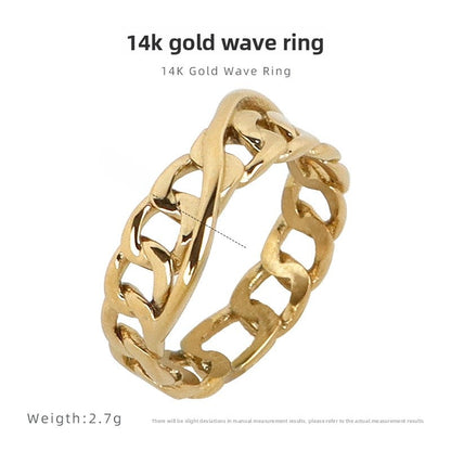 Infinity Wave Ring For Women In Titanium Steel With 14K Real Gold Electroplated Finish, Elegant Gold Tone