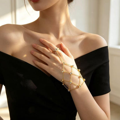 Novelty Hand Chain Bracelet For Women Featuring Copper Chain Material With Electroplated Gold Plating Process