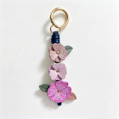 Natural Pink Flowers Key Chain With Sweet Style, Printed On Durable Pu Leather, Perfect Spring Accessory