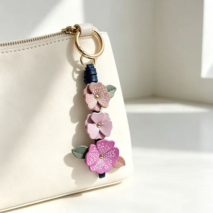 Natural Pink Flowers Key Chain With Sweet Style, Printed On Durable Pu Leather, Perfect Spring Accessory