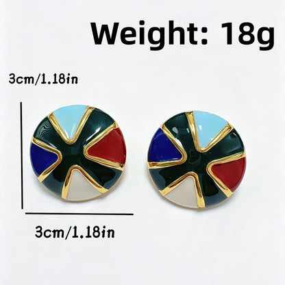 Round Enamel Stud Earrings For Women In Silver Featuring 925 Sterling Silver Ear Pins And Zinc Alloy Material